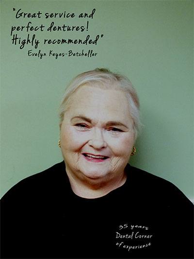 Evelyn, a patient of Dental Corner in Wichita, KS who received high-quality dentures